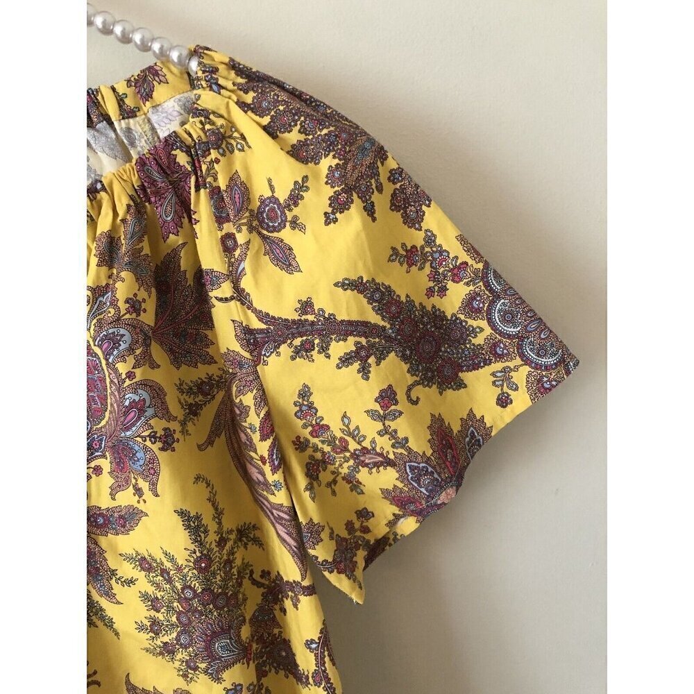 JCrew Collection Womens Size XXS Tie Neck Cotton Top Ratti Paisley Yellow - Picture 3 of 7